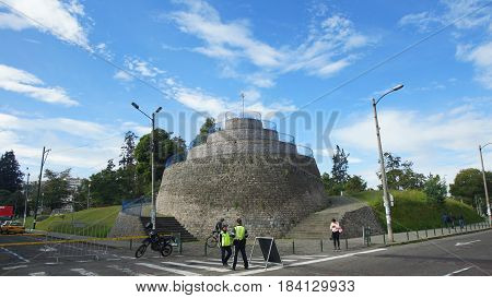 Quito, Pichincha / Ecuador - April 30 2016: The Churo of the Alameda is one of the oldest panoramic viewpoints that the Historical Center has, it was put that name since it has the form of a snail