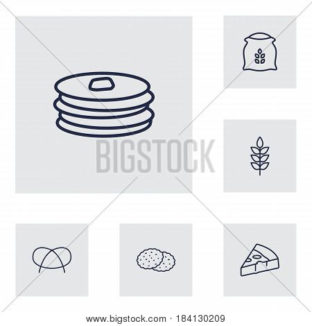 Set Of 6 Oven Outline Icons Set.Collection Of Flour, Pancakes, Wheat And Other Elements.
