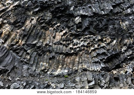Rock Formations On The Reynisfjall Mountain In Iceland.