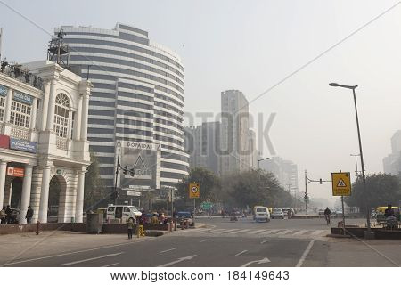 DELHI INDIA-DEC 25 : connaught place circle block F. this place is large shopping place in central delhi on december 25 2014 india