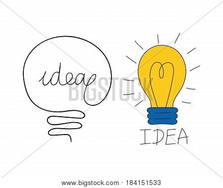Cartoon lamp electric and bright cartoon interior flat vector brainstorming. Idea light bulb electricity design illustration isolated creative invention imagination business creativity.