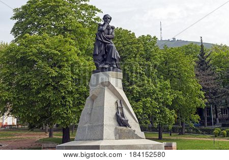 PYATIGORSK, RUSSIA - APRIL 30 2017:The best in the Russian monument poet Mikhail Yurievich Lermontov in Pyatigorsk, Northern Caucasus,Russia (sculptor Opekushin 1889)