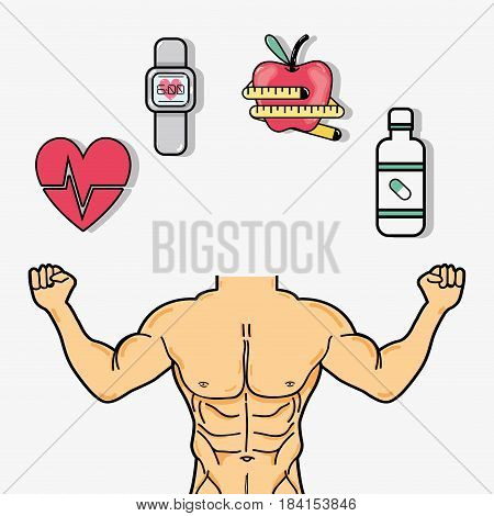 flat line concept toned body fitness, vector illustration