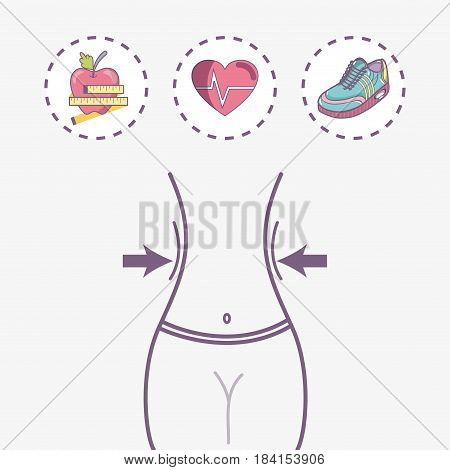 flat line concept toned body fitness, vector illustration