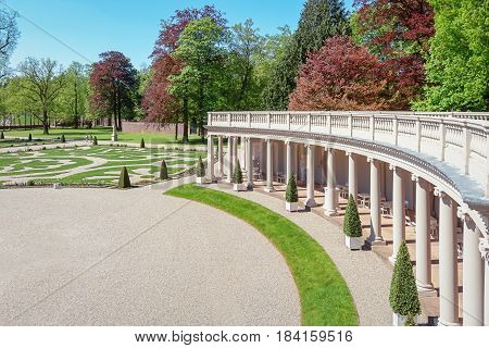 Apeldoorn The Netherlands May 8 2016: Dutch baroque garden of The Loo Palace a former royal palace and now a national museum located in the outskirts of Apeldoorn in the Netherlands