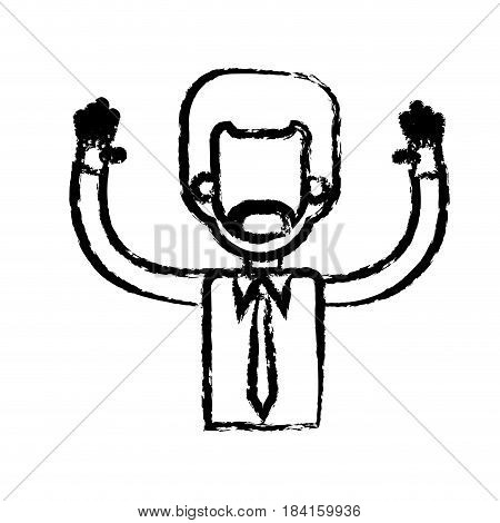 african man male hands up necktie shirt sketch vector illustration