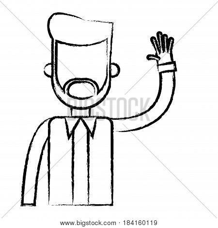bearded man hand up design sketch vector illustration