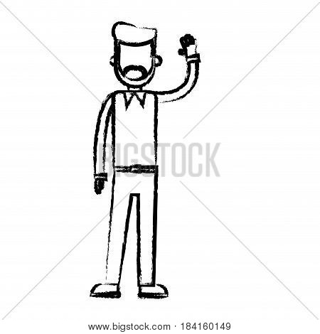 beard man standing with arm up sketch vector illustration