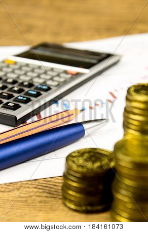 Calculatorpencil And Money On Graffica The Dow Jones On Forex Market