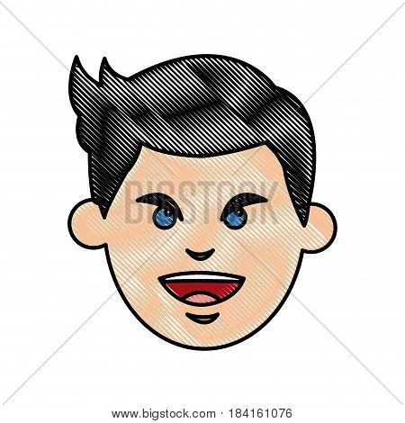 drawing face man black hair blue eyes cartoon vector illustration