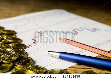 calculatorpencil and money on graffica the Dow Jones on forex market
