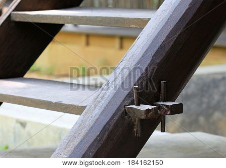 Wooden Knockdown Stair Mechanism of a Thai country house