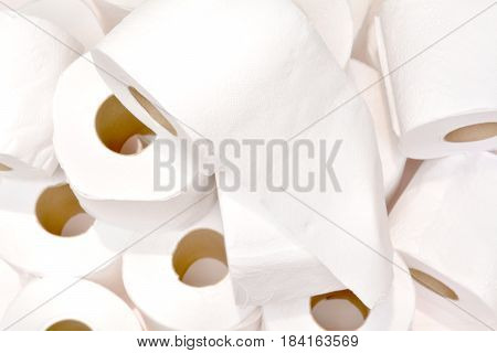 Close-up image stack of toilet papers roll top view.