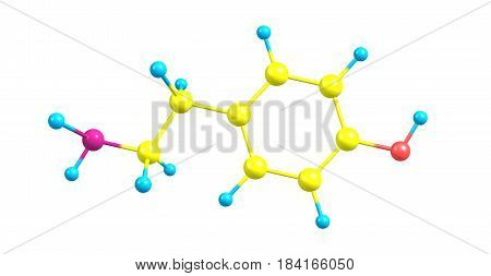 Tyramine is a naturally occurring trace amine derived from the amino acid tyrosine. 3d illustration