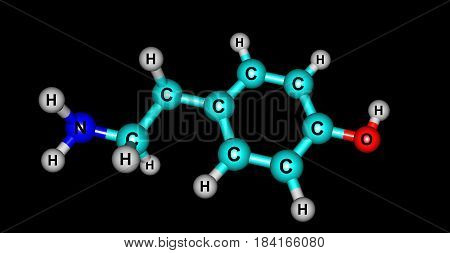 Tyramine is a naturally occurring trace amine derived from the amino acid tyrosine. 3d illustration