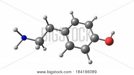 Tyramine is a naturally occurring trace amine derived from the amino acid tyrosine. 3d illustration