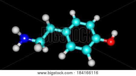 Tyramine is a naturally occurring trace amine derived from the amino acid tyrosine. 3d illustration