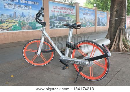 GUANGZHOU CHINA - NOVEMBER 14, 2016: Mobike Bicycle share government ran scheme.