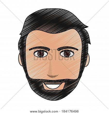 color pencil cartoon front face man with beard and moustache vector illustration