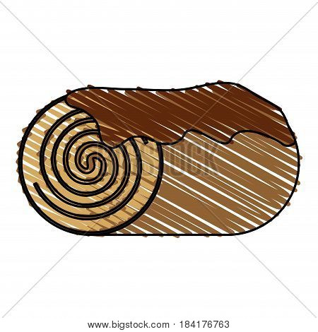color drawing pencil cartoon pastry roll wit chocolat cream vector illustration