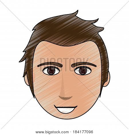 color pencil cartoon front face man with hairstyle vector illustration