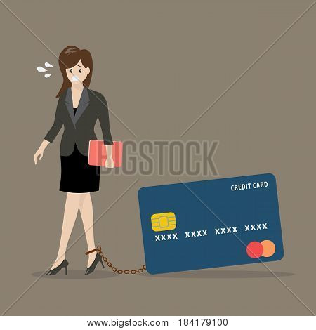 Business woman with credit card burden. Business concept