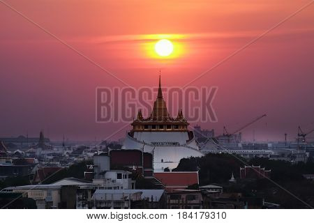 Golden Pagoda called Golden Mountain temple The most tourist destination landmark in Bangkok Thailand