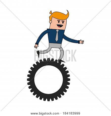 color image cartoon business man riding a gear vector illustration