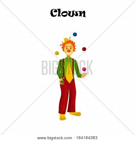 Very high quality trendy vector illustration of happy juggling circus clown.