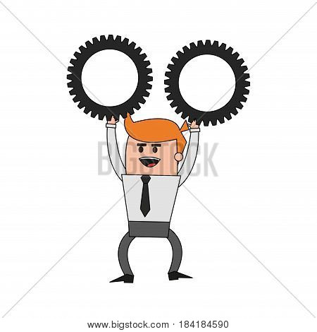 color image cartoon business man holding a gears vector illustration