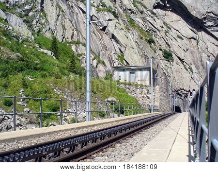 old railway and tunnel perspective in Switzerland
