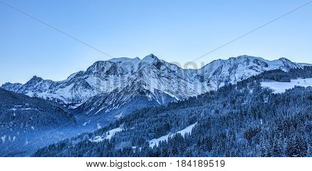 North image of Mont Blanc Massif with the highest European peak.