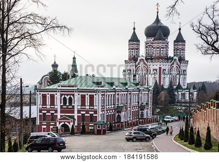 Kiev, Ukraine - April 28, 2017: Feofania Monastery church in Kiev