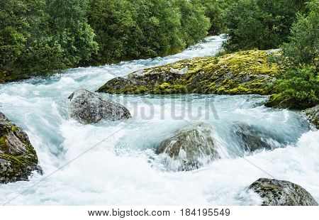 Norwegian landscape in national park Jostedalsbreen, Norway.