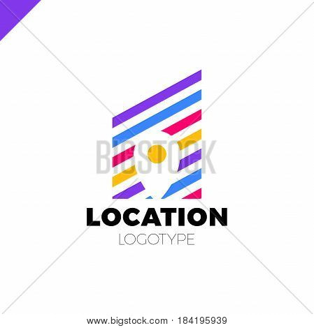 Logo Location Map Negative Space Symbol In The Line City Build Vector Design Template. Geo Point Log