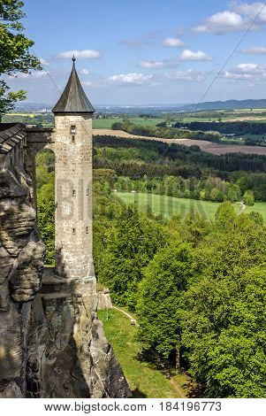 Saxon Switzerland natural park in Germany. Castle Koenigstein.