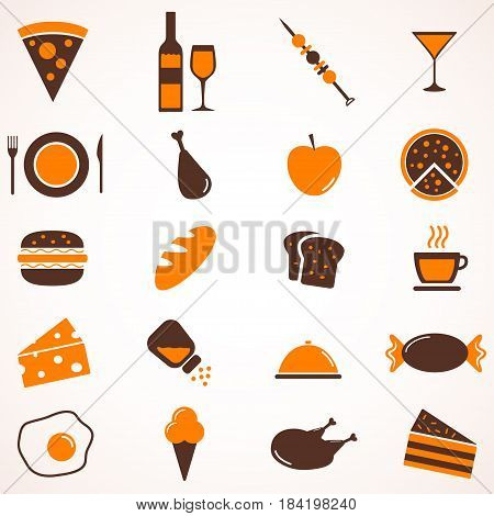 Set of 16 food icons. Vector illustration