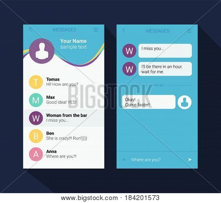 Vector phone chat interface. Sms messages. Speech bubbles. Short message service bubbles jpg eps