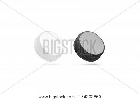 Blank plastic bottle caps mock up set isolated black and white 3d rendering. Empty mineral water lids mockups side view. Fizzy pop circle clear cover design template. Soda drink element