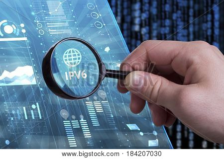 Business, Technology, Internet And Network Concept. Young Businessman Working On A Virtual Screen Of