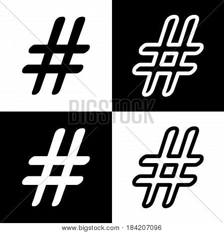 Hashtag sign illustration. Vector. Black and white icons and line icon on chess board.
