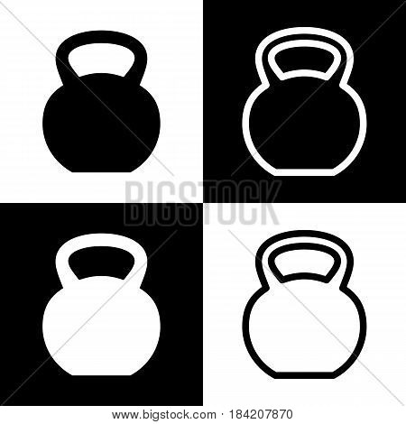 Fitness Dumbbell sign. Vector. Black and white icons and line icon on chess board.