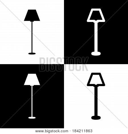 Lamp simple sign. Vector. Black and white icons and line icon on chess board.