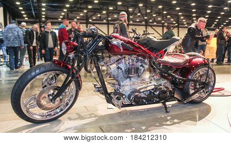 St. Petersburg Russia - 15 April, Brilliant elegant motorcycle,15 April, 2017.
International Motor Show IMIS-2017 in Expoforurum.
Motorcycles and motoconcepts presented at St. Petersburg Motor Show.