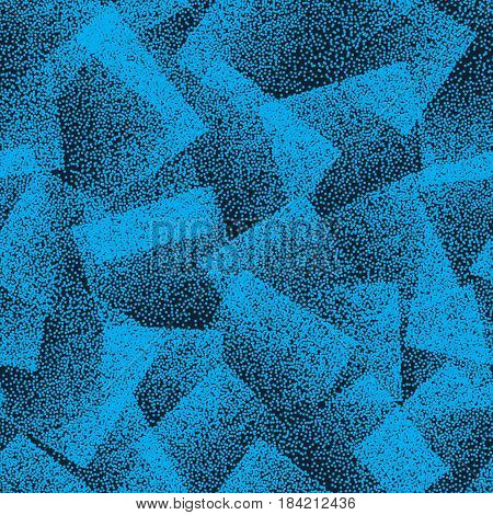 Vector Abstract Stippled Weird Hipster Seamless Pattern. Handmade Tileable Geometric Dotted Grunge Blue Solid Simple Background. Bizarre Art Illustration