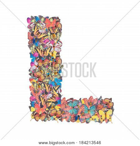 Letter l alphabet with butterfly ABC concept type as logo isolated on white background