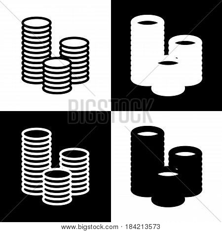 Money sign illustration. Vector. Black and white icons and line icon on chess board.