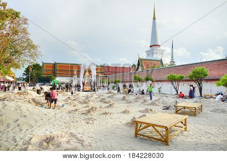 NAKHON SI THAMMARAT THAILAND - April 12 2017: Wat Phra Mahathat Woramahawihan is the main Buddhist temple (wat) of the Nakhon Si Thammarat Province in Southern Thailand.