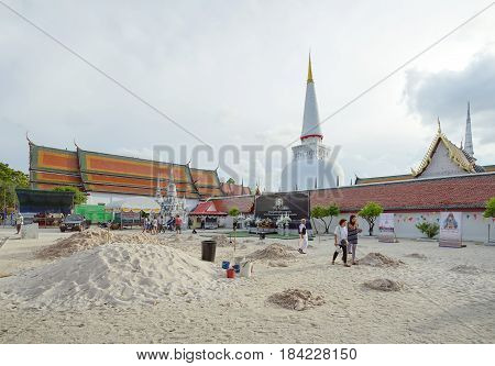 NAKHON SI THAMMARAT THAILAND - April 12 2017: Wat Phra Mahathat Woramahawihan is the main Buddhist temple (wat) of the Nakhon Si Thammarat Province in Southern Thailand.