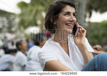 Woman relax using connect smart phone